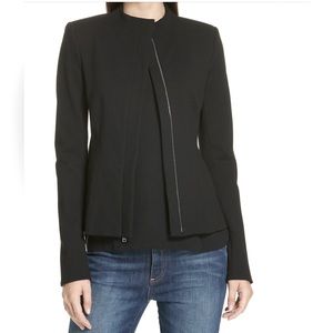 Theory | Women Sculpted Knit Jacket Twill in Jet Black | High Collar Zip up | M